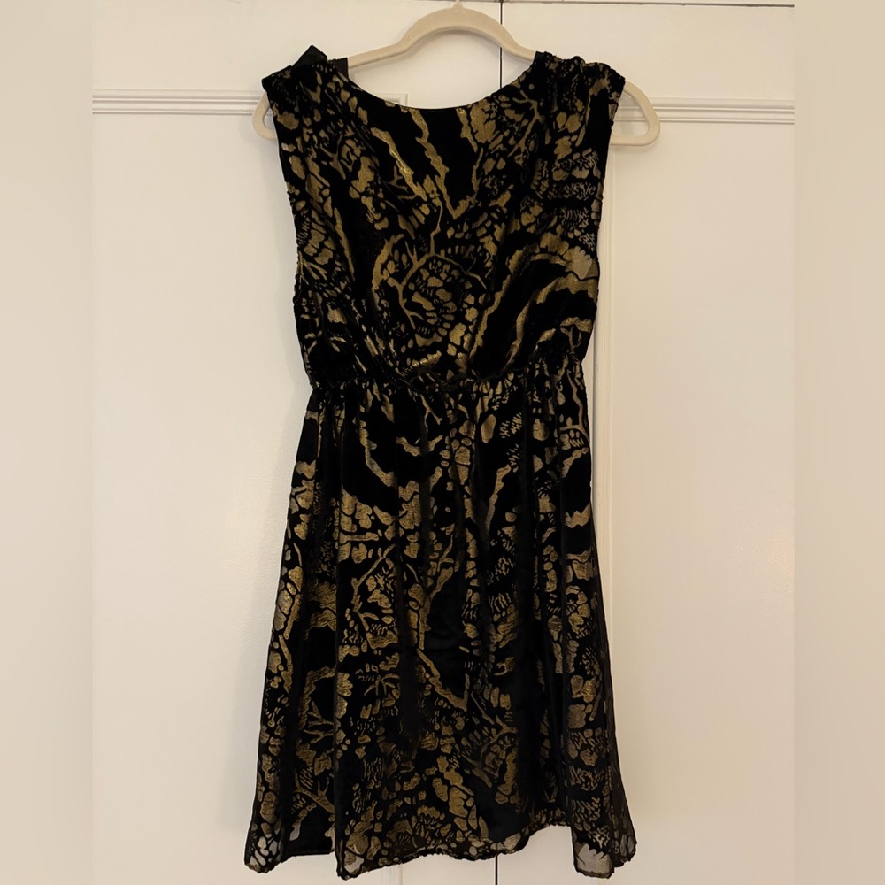 Alice + Olivia Gold and Black Velour Burnout Dress